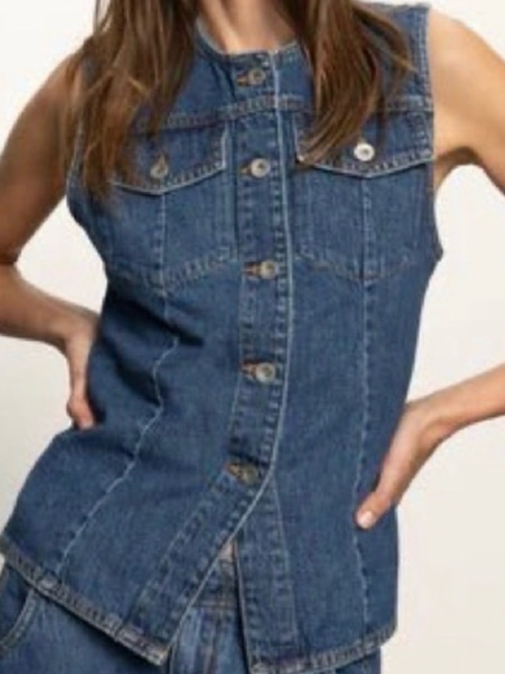 SANCTUARY - Classic Dark Blue Denim Vest - Sleeveless Button Front - Picture 2 of 5